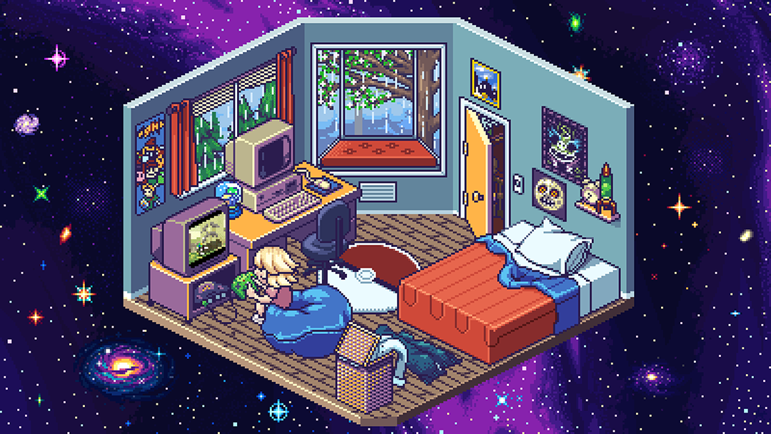A dynamic montage depicting scenes from Narcissa Wright's speedrunning sessions, intertwined with original 8-bit animations and intense Twitch streaming moments.